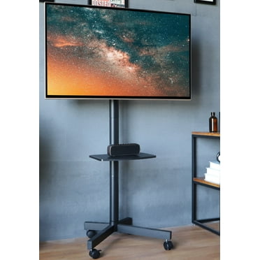 Modern Rolling TV Stand Mobile TV Cart with Shelf for 23 to 55 60 inch Flat TVs, Black