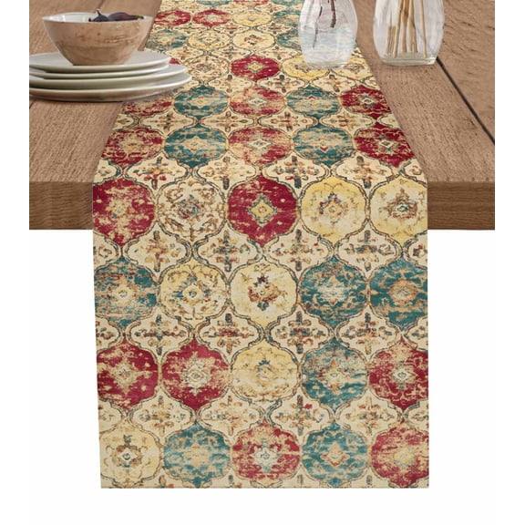 Country Morocco Burlap Cotton Table Runner 14x72 Inches Long, Vintage Chic Shabby Texture Aesthetic Farmhouse Table Runners, Outdoor Dining Tablecloths Decor for Baby Shower/Party/Wedding