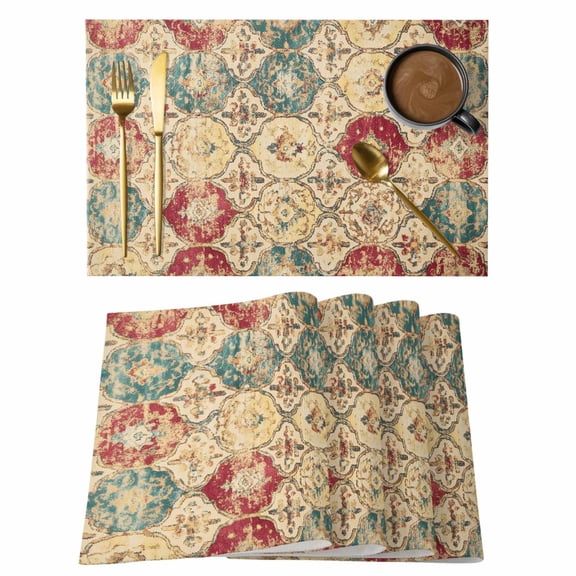 Country Morocco Placemats Set of 4 Vintage Chic Shabby Texture Aesthetic Place Mats Indoor Wipeable Table Mats Washable Cloth Dining Table Placemats for Kitchen Holiday Party Home Decor 13x19 Inch