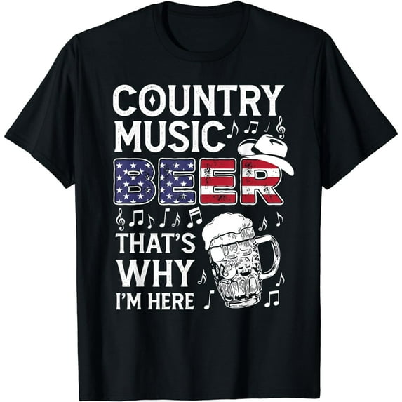 Country Music Beer That's Why I'm Here USA American Flag T-Shirt