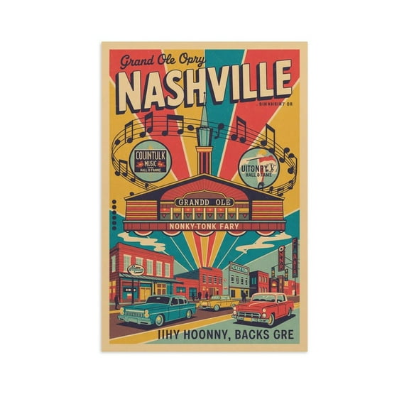 Country Music Hall of Fame Classic Poster Retro Nashville Cityscape with Honky-Tonk Vibes Print Poster