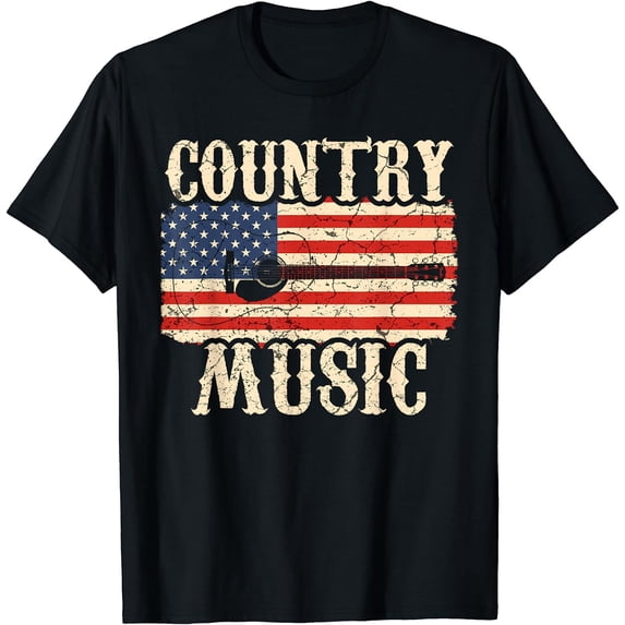 Country Music Retro Vintage Guitar American Flag T-Shirt