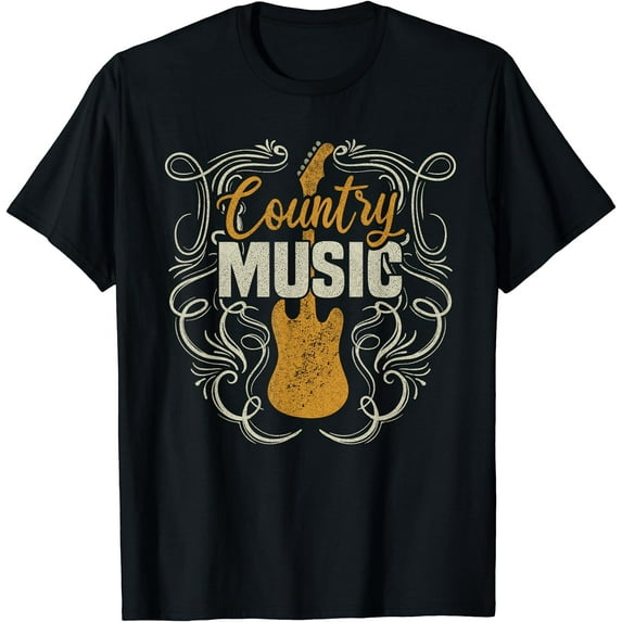 Country Music Retro Vintage Guitar Western T-Shirt Black 3X-Large
