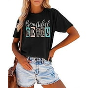 Country Music Shirt Women Beautiful Crazy Letter Print Graphic T-Shirts Band Shirt Casual Country Concert Tee Tops