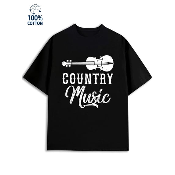 Greenink Country Music Tee men music 180G Cotton black country regular fit Fashion Unisex Shirt Graphic tshirts Retro Unisex Shirt Graphic tshirts Fashion Unisex Shirt