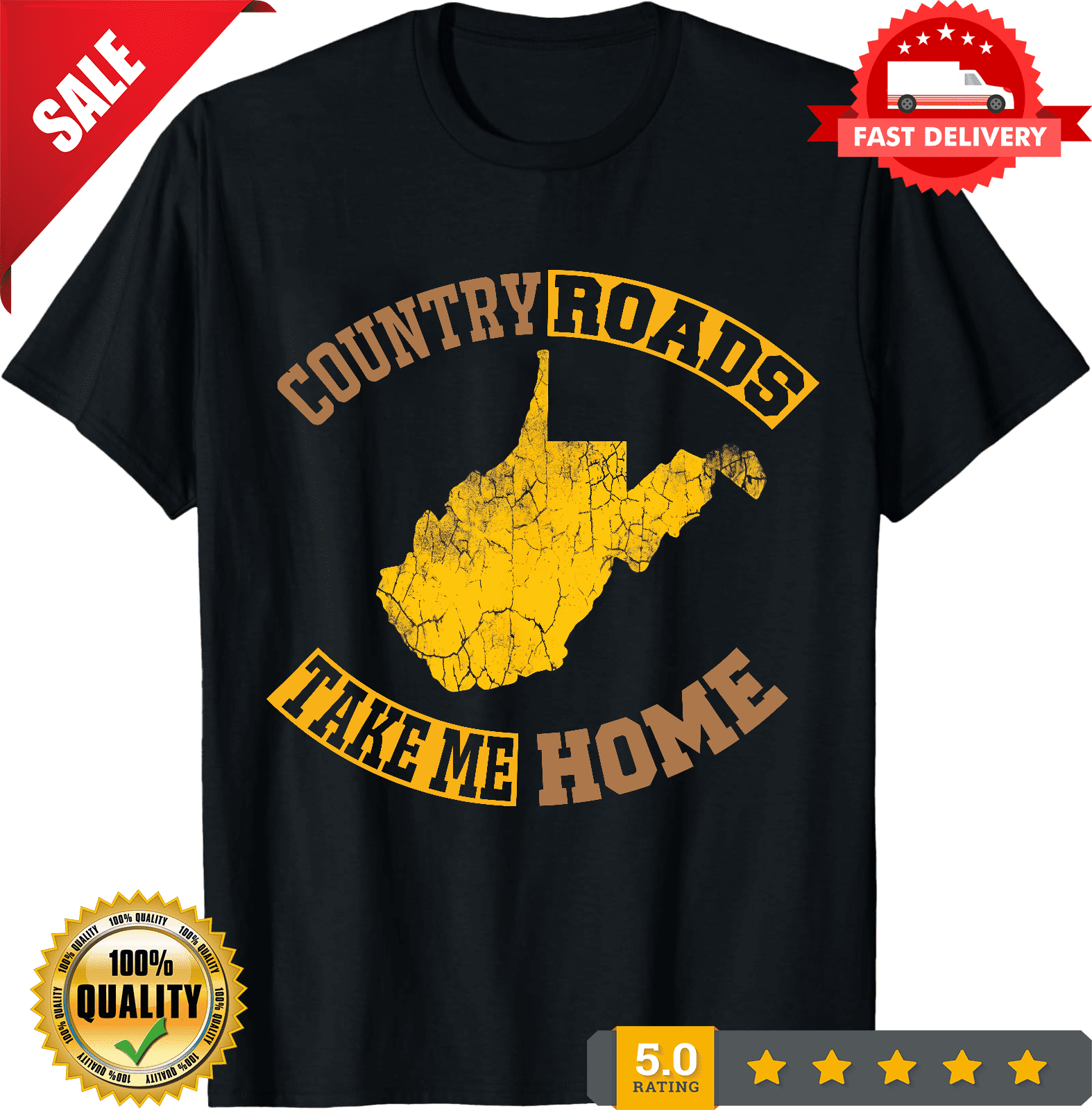 Country Music West Virginia Country Roads Take Me Home WV T-Shirt ...