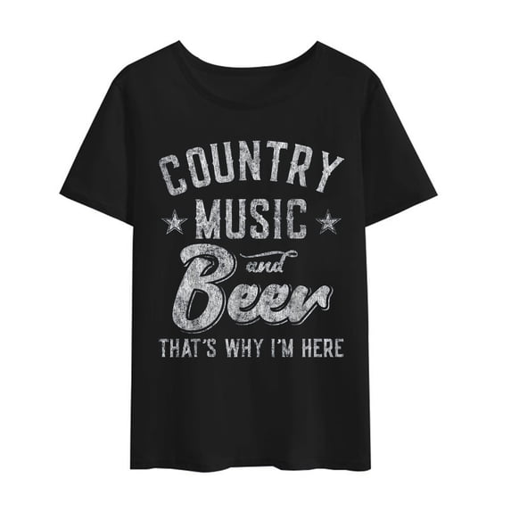 Country Music and Beer I'm Here Women Men T-Shirt Rock N Roll Casual Shirts Tops Gift Tee Black Medium