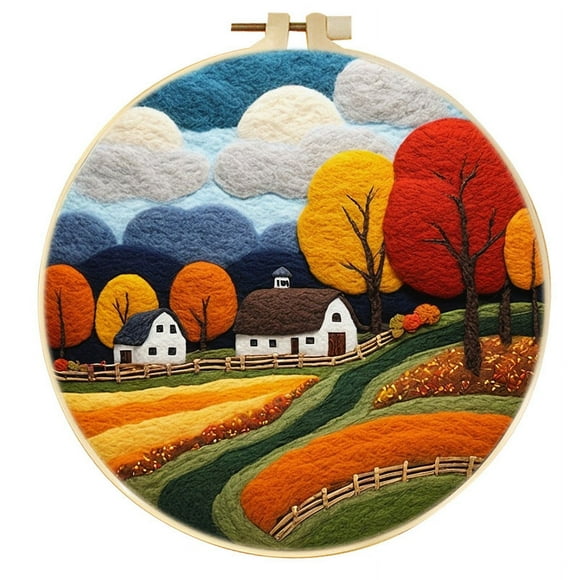 Country Needle Felting Kit Beginner Felt Painting Set with Decorative Frame Suitable for Home Decoration Christmas Gift