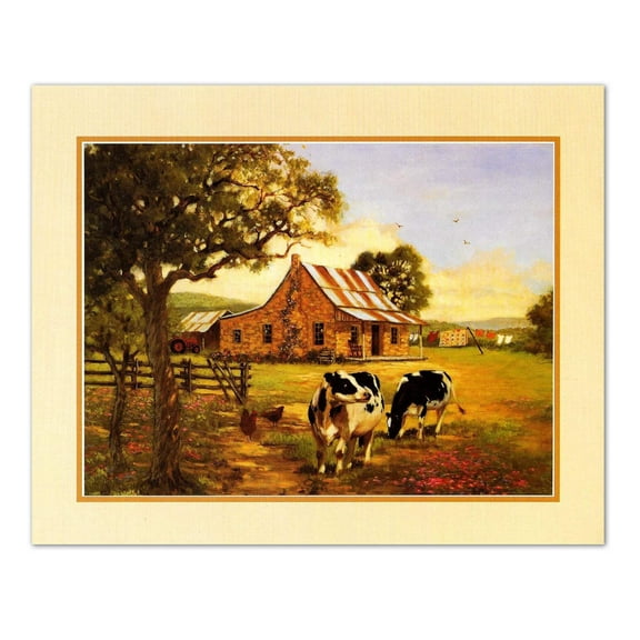 Country Old Farmhouse with Holstein Cows Wall Picture 8x10 Art Print