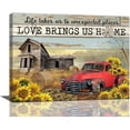 thumbnail image 1 of Country Old Truck Sunflower Wall Art Rustic Red Truck Pictures Wall Decor Farmhouse Barn Painting Canvas Prints Modern Home Artwork Decorations for Bathroom Bedroom Office Framed 16"x12", 1 of 6
