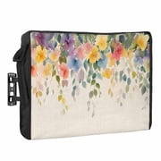 Country Outdoor TV Cover 60 to 65 inch Weatherproof Waterproof, Watercolor Pastoral Wildflowers Linen Texture TV Enclosures with Remote Control Pocket Flat Screen Protector for Outside