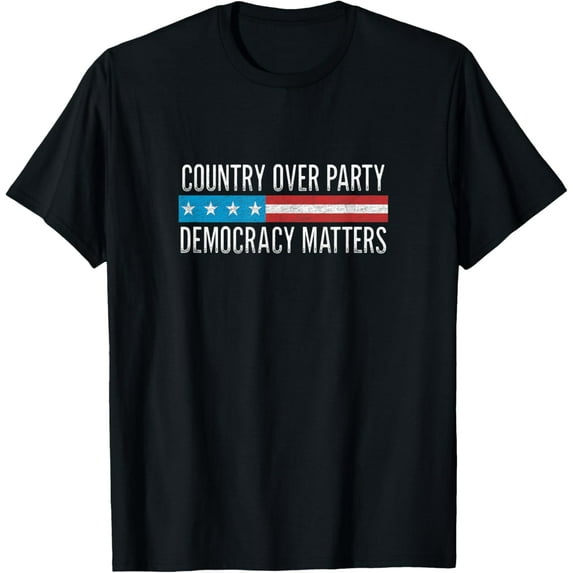 Country Over Party - Democracy Matters - Vintage Style - T-ShirtMen and women, Black T-shirt, size: Extra large S-4XL