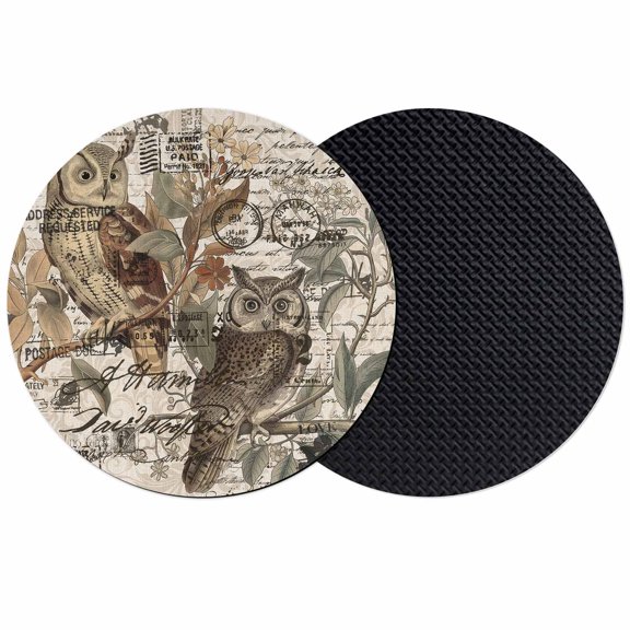 Country Owl Coasters Set of 2, Soft Absorbent Coasters for Drinks, Rustic Sping Floral Botanical Postmark Non-Slip Cup Coaster Mat with Rubber Bottom for Home Kitchen Desk Coffee Bar Table Decor 4"