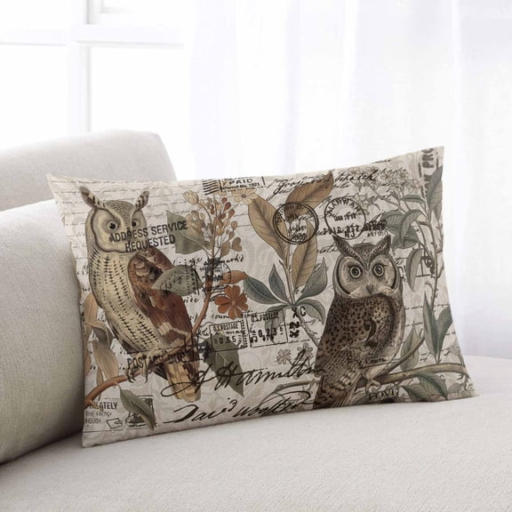 Country Owl Throw Pillow Covers, Rustic Sping Floral Botanical Postmark Soft Breathable Pillow Cases with Invisible Zipper for Sleeping, Standard Pillowcases for Couch Bed Sofa Chair 20x26 Inches