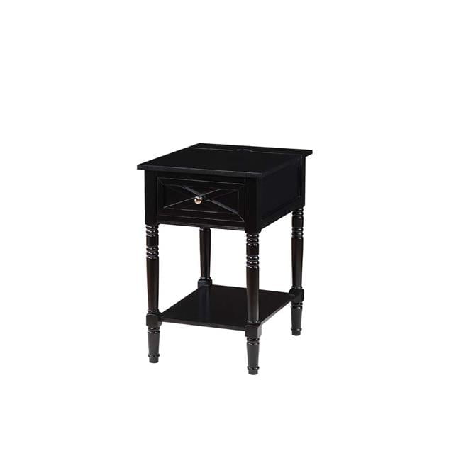 Black Wood End Table with Charging Station and Storage