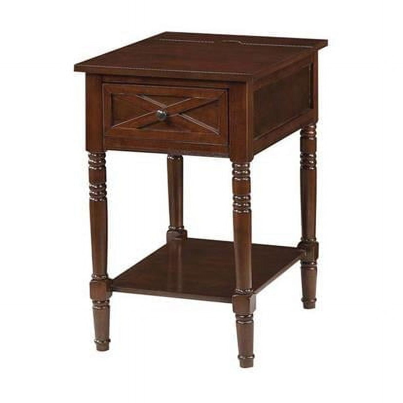 Espresso Wood End Table with Charging Station and Storage