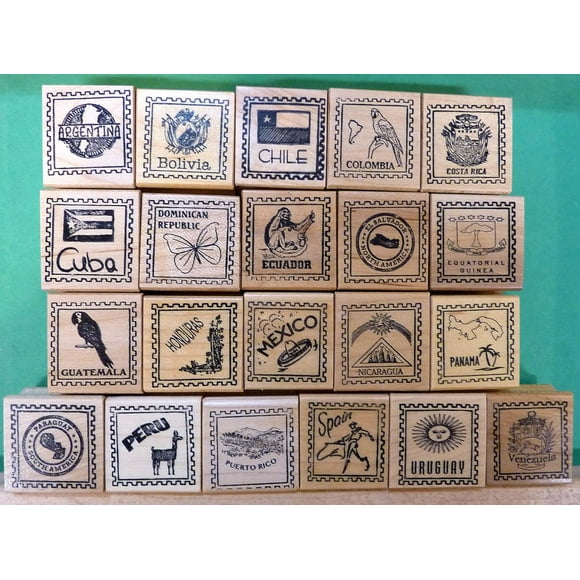 Country/Passport Rubber Stamp Assortment for 21 Spanish Speaking Countries