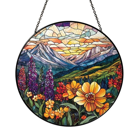 Country Pastoral Meadow Suncatcher Circle Window Panel Ornament Decor