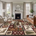 thumbnail image 1 of Country Patch Plaid Area Rugs 8'x10', Washable Small Throw Rugs for Living Room Patio, Brown Farmhouse Retro Bear Deer Cabin Indoor Outdoor Rug Non-Slip Low Pile Carpet Runner Reversible Floor Mats, 1 of 8