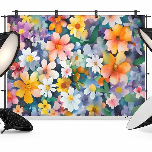 Country Photography Backdrop 7x5FT, Watercolor Pastoral Wild Flowers Photo Backdrops, Background for Photography Studio Photo Studio Background, Back Drop for Photoshoot