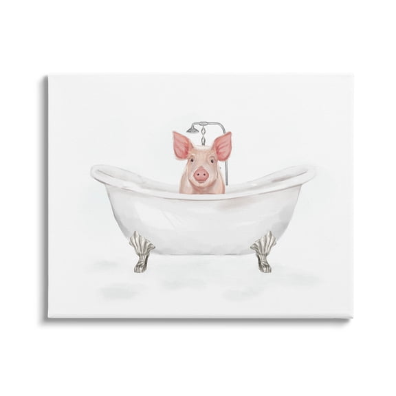 Country Pig Cute Bathtub Animals & Insects Graphic Art Gallery Wrapped Canvas Print Wall Art