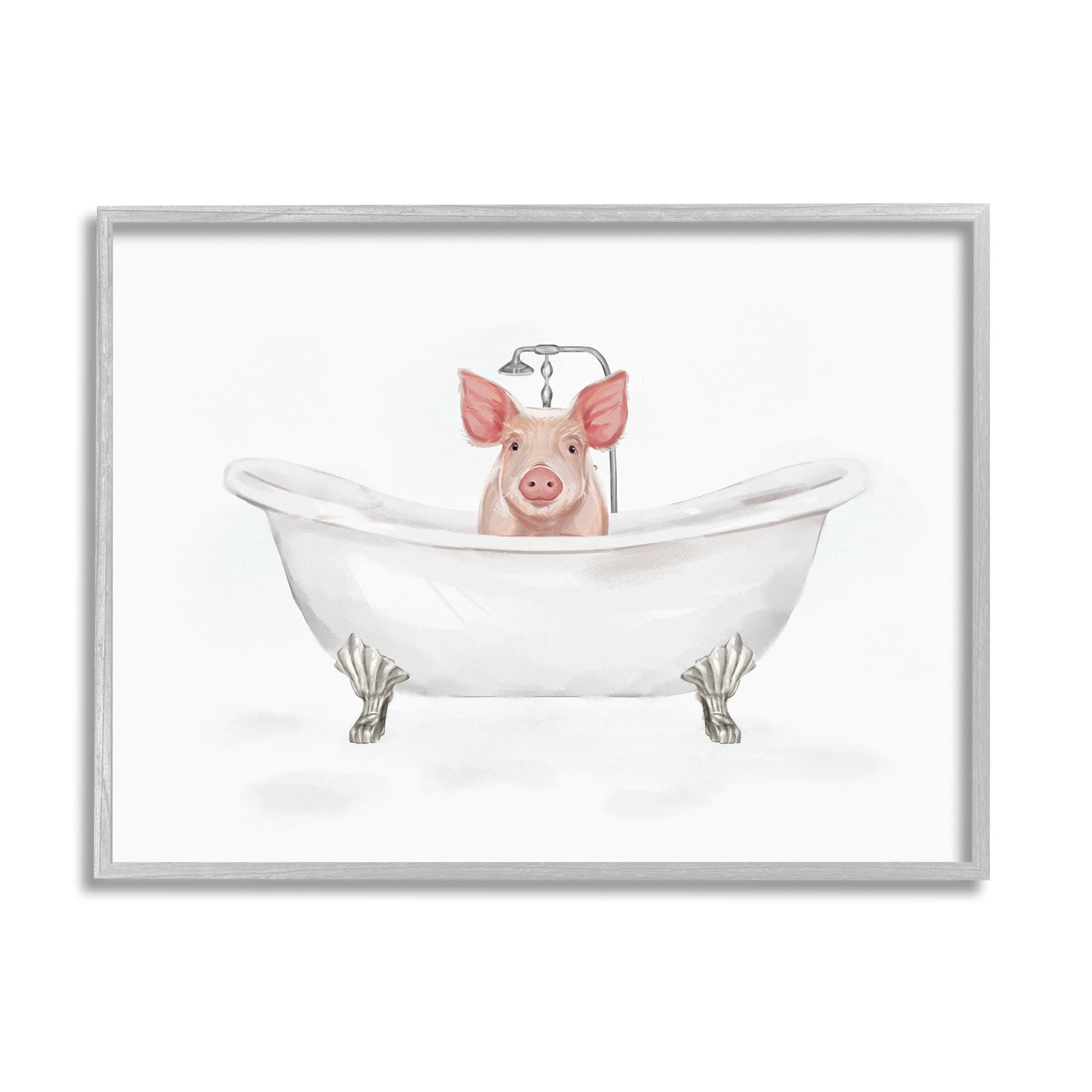 Country Pig Cute Bathtub Animals & Insects Graphic Art Gray Framed Art Print Wall Art