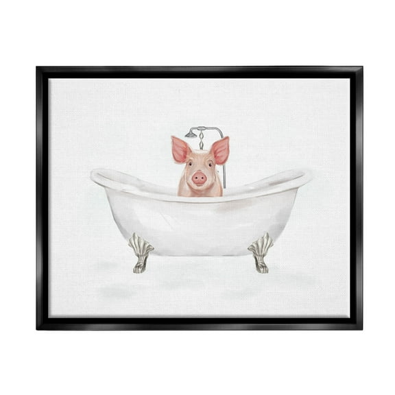Country Pig Cute Bathtub Animals & Insects Graphic Art Jet Black Framed Art Print Wall Art