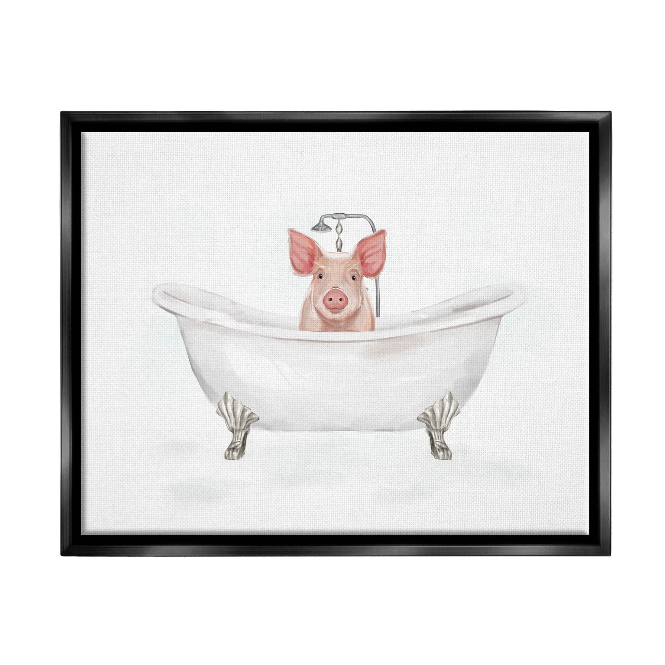 Country Pig Cute Bathtub Animals & Insects Graphic Art Jet Black Framed Art Print Wall Art