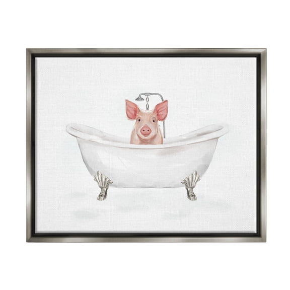 Country Pig Cute Bathtub Animals & Insects Graphic Art Luster Gray Framed Art Print Wall Art