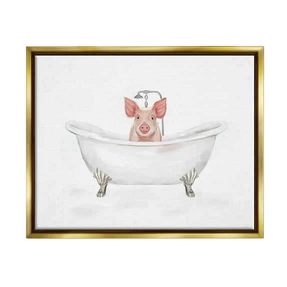 Country Pig Cute Bathtub Animals & Insects Graphic Art Metallic Gold Framed Art Print Wall Art