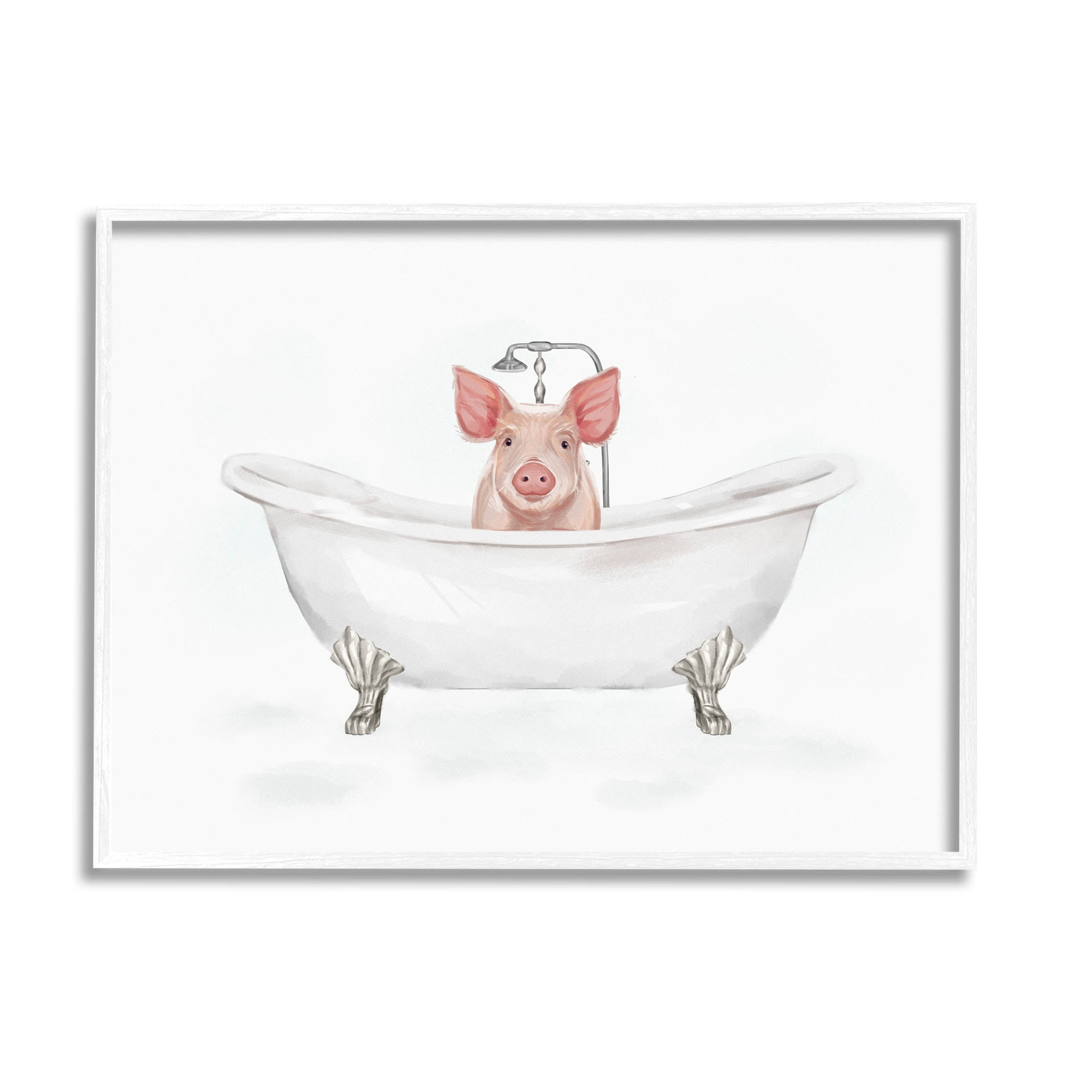 Country Pig Cute Bathtub Animals & Insects Graphic Art White Framed Art Print Wall Art