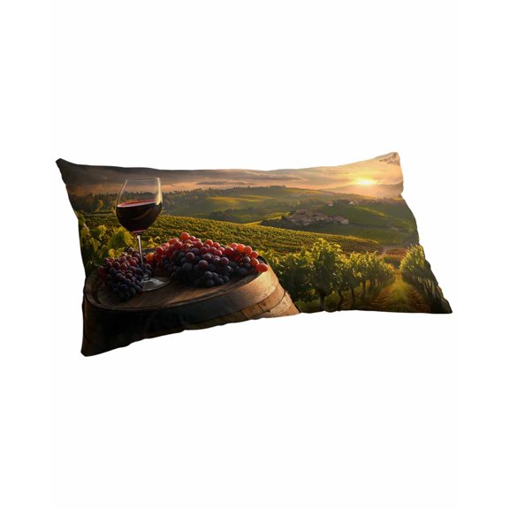 Country Pillow Covers King Size, Grapes Casks Wine Farmhouse Soft Bed Throw Pillowcases Breathable Cooling Long Lumbar Body Pillow Sham Cover for Bed Sofa 20''x40''