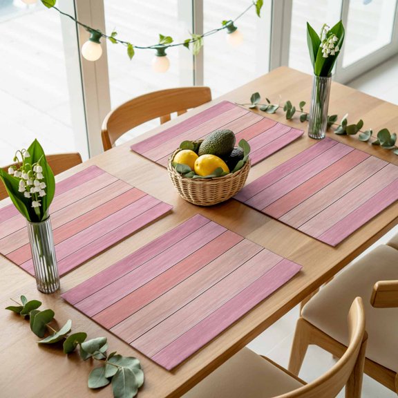 Country Pink Gradient Wood Board Placemats Set of 4,Wipeable Washable Table Mats for Dining Tables, Rustic Wooden Stripe Place Mats for Kitchen Event Party Tabletop Decor