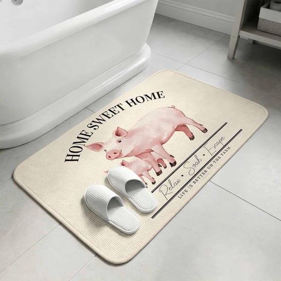 Country Pink Pig Farmhouse Theme Door Mat,Indoor Outdoor Welcome Doormat Sweet Home Farm Text Absorbent Linen Front Door Mats Non-Slip Entrance Rug for Kitchen Bathroom Entryway,16x24in