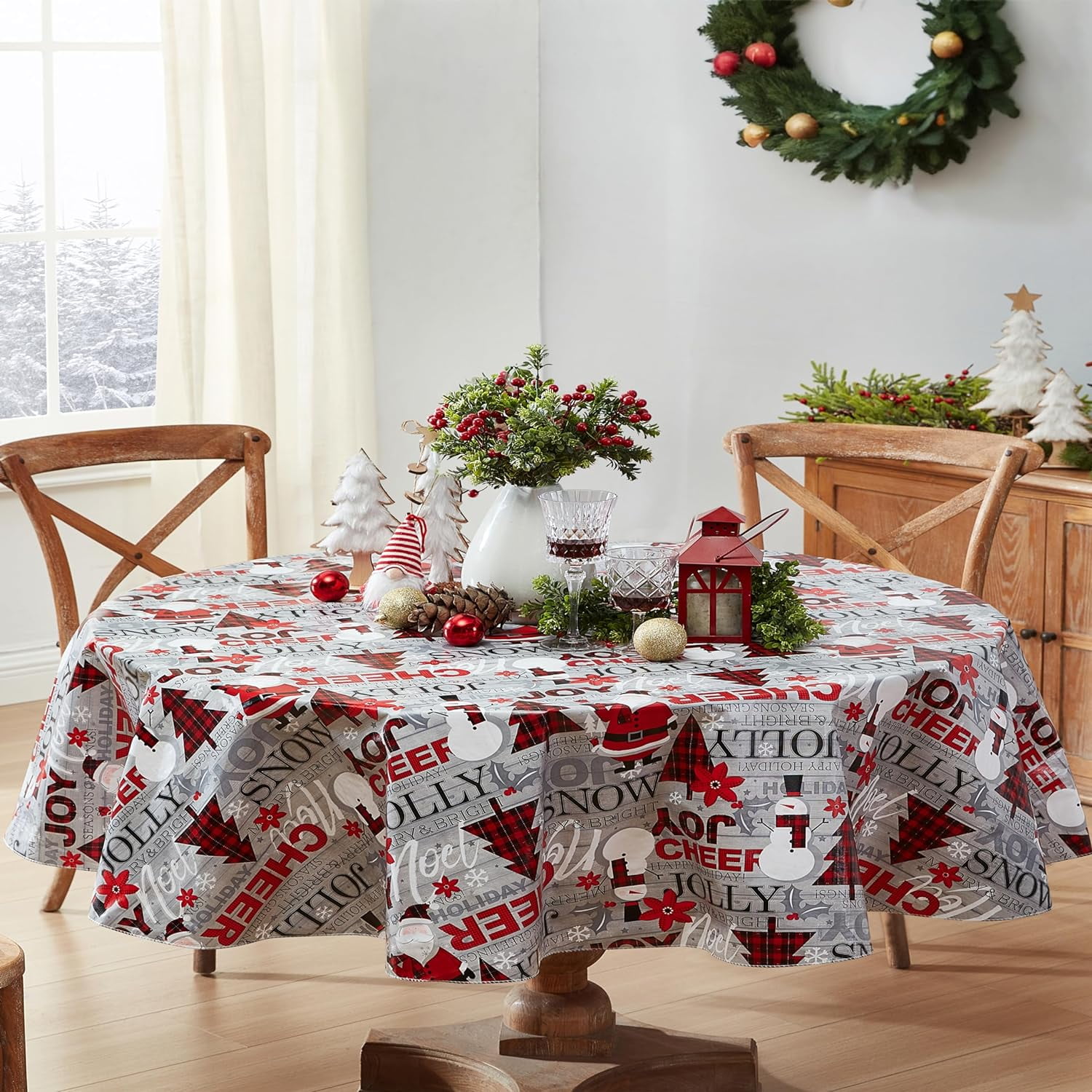 Country Plaid Santa and Snowman Christmas Vinyl Flannel Backed ...