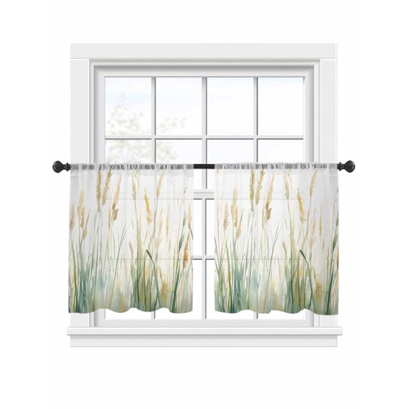 Country Plant Sheer Curtains 2 Panels Set Watercolor Rustic Plant Green Leaf Sheer Window Curtains Light Filtering Rod Pocket Voile Drapes for Bedroom Living Room 52"x45"