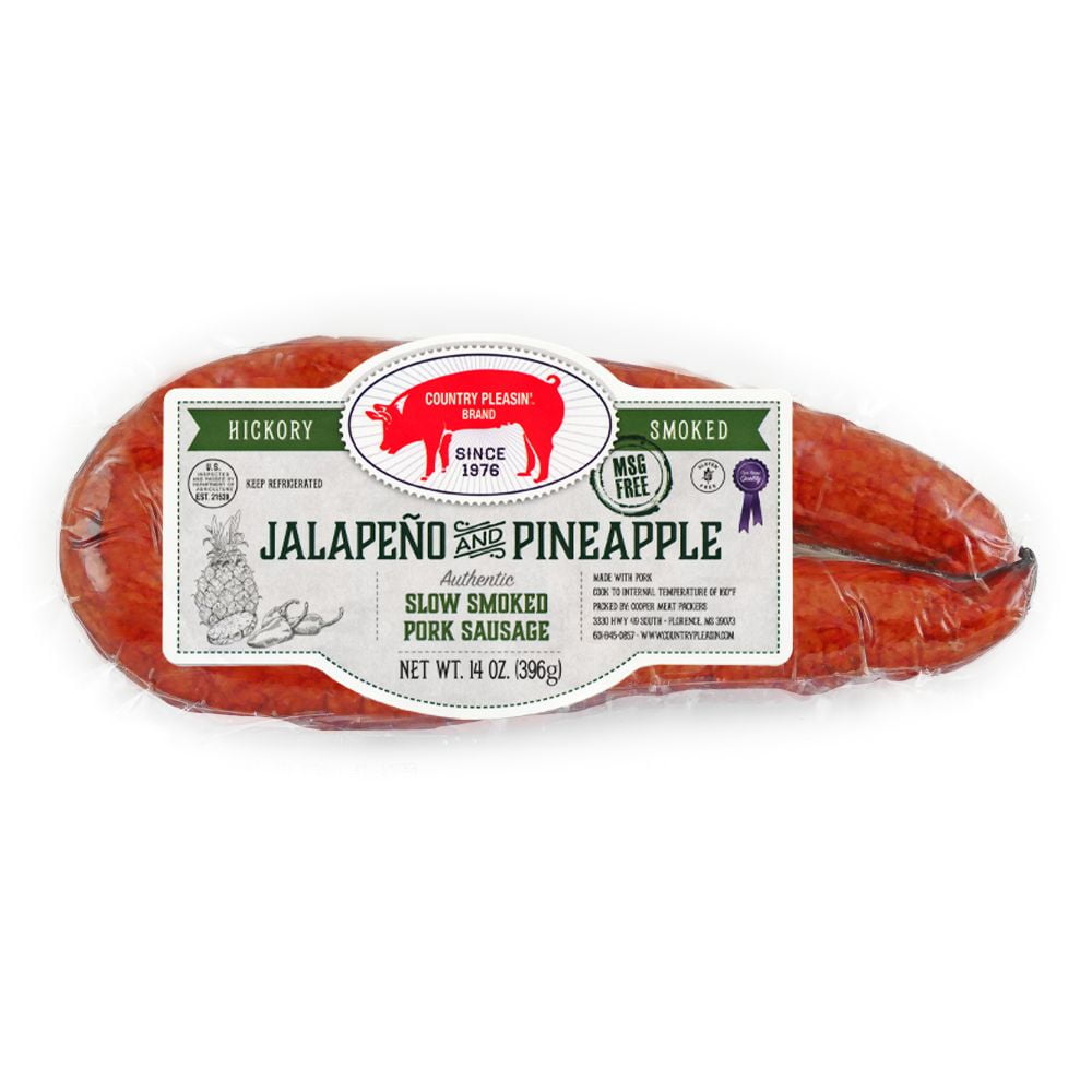 Country Pleasin' Brand Jalapeno & Pineapple Sausage 14 Oz. Plastic Vacuum Seal Container