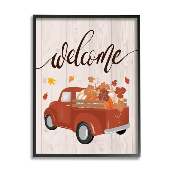 Country Pumpkin Harvest Welcome Holiday Graphic Art Black Framed Art Print Wall Art