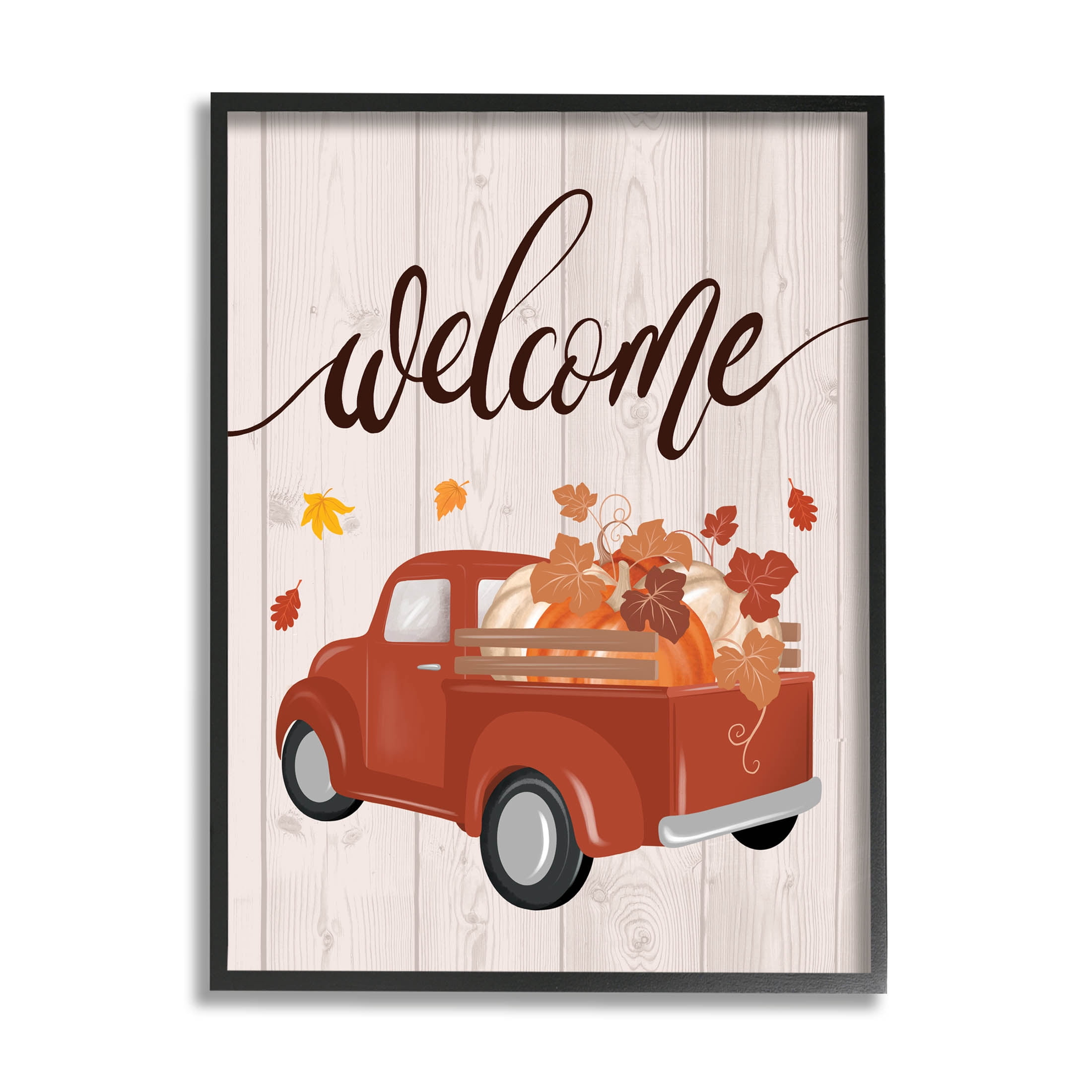 Country Pumpkin Harvest Welcome Holiday Graphic Art Black Framed Art Print Wall Art