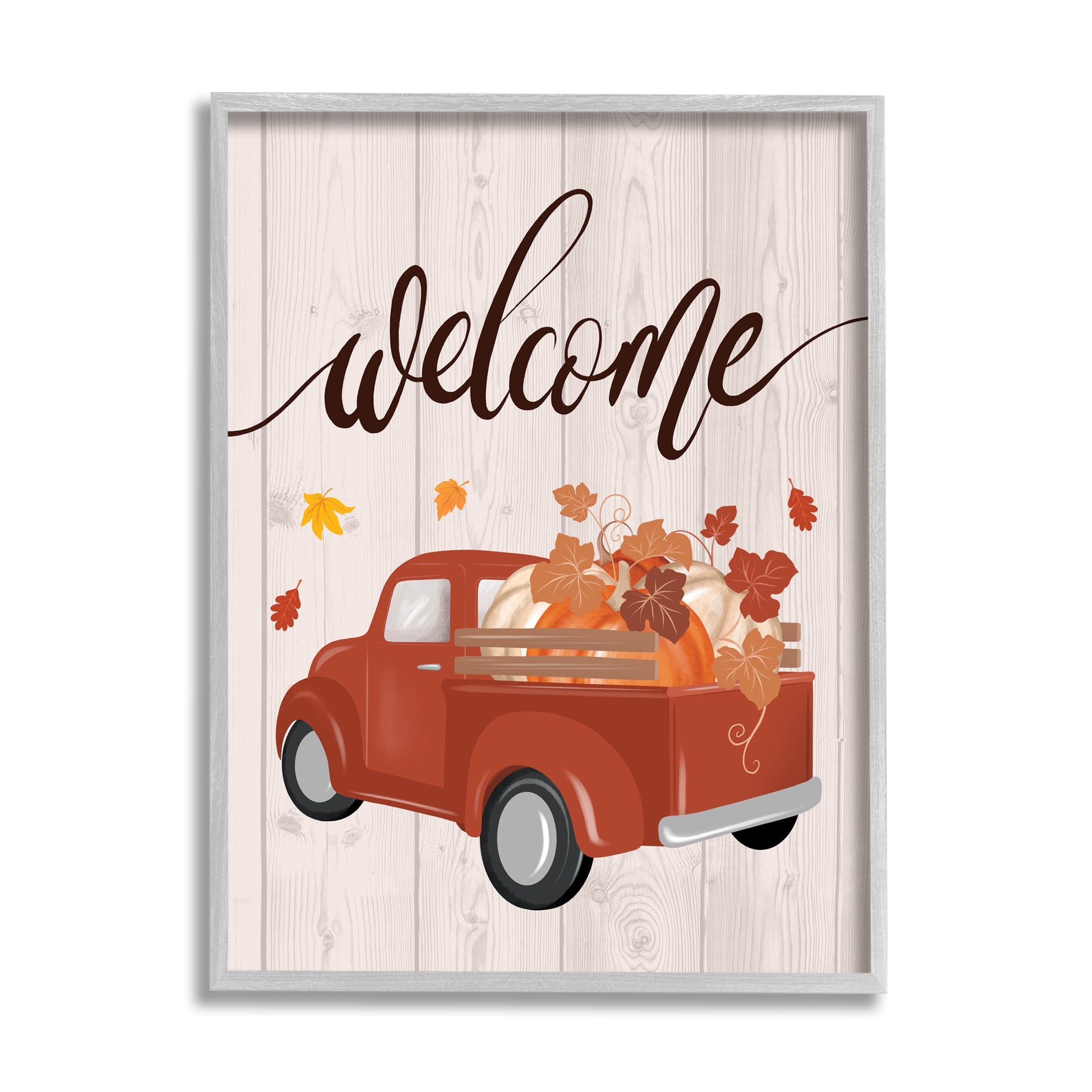 Country Pumpkin Harvest Welcome Holiday Graphic Art Gray Framed Art Print Wall Art