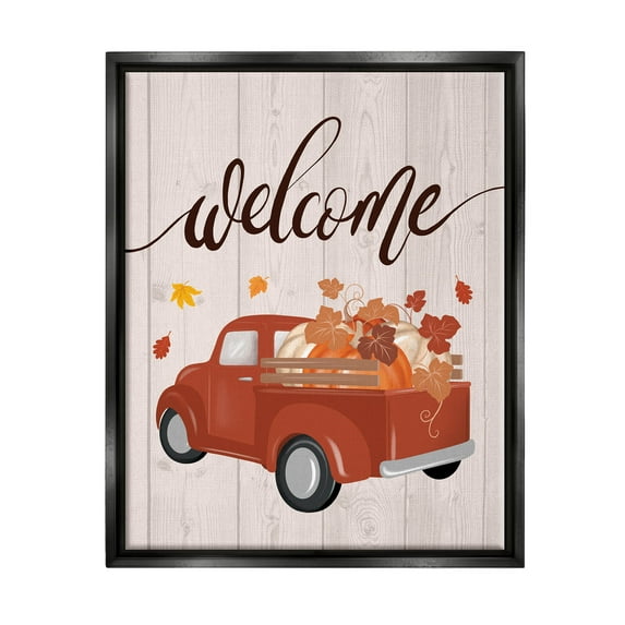 Country Pumpkin Harvest Welcome Holiday Graphic Art Jet Black Framed Art Print Wall Art