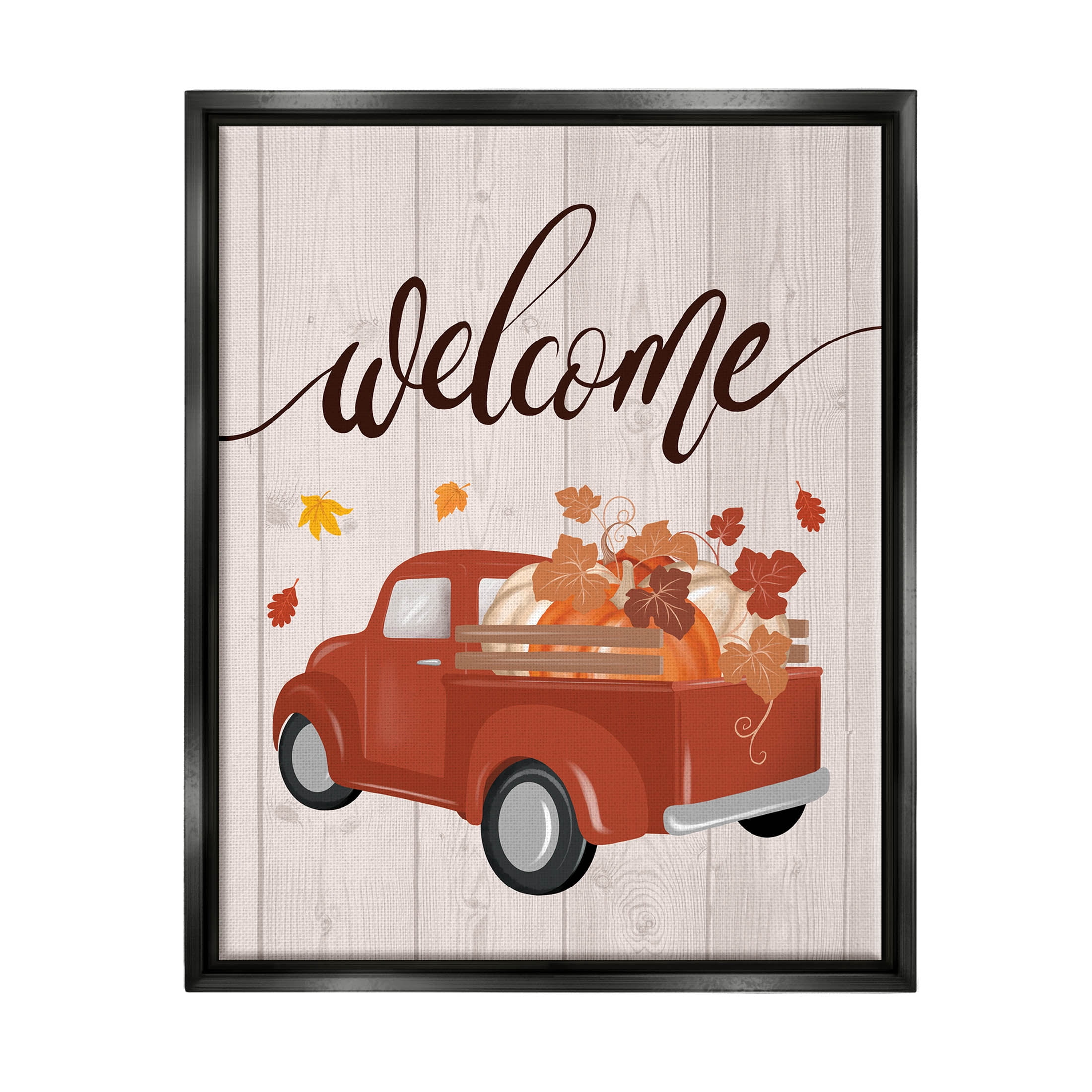 Country Pumpkin Harvest Welcome Holiday Graphic Art Jet Black Framed Art Print Wall Art