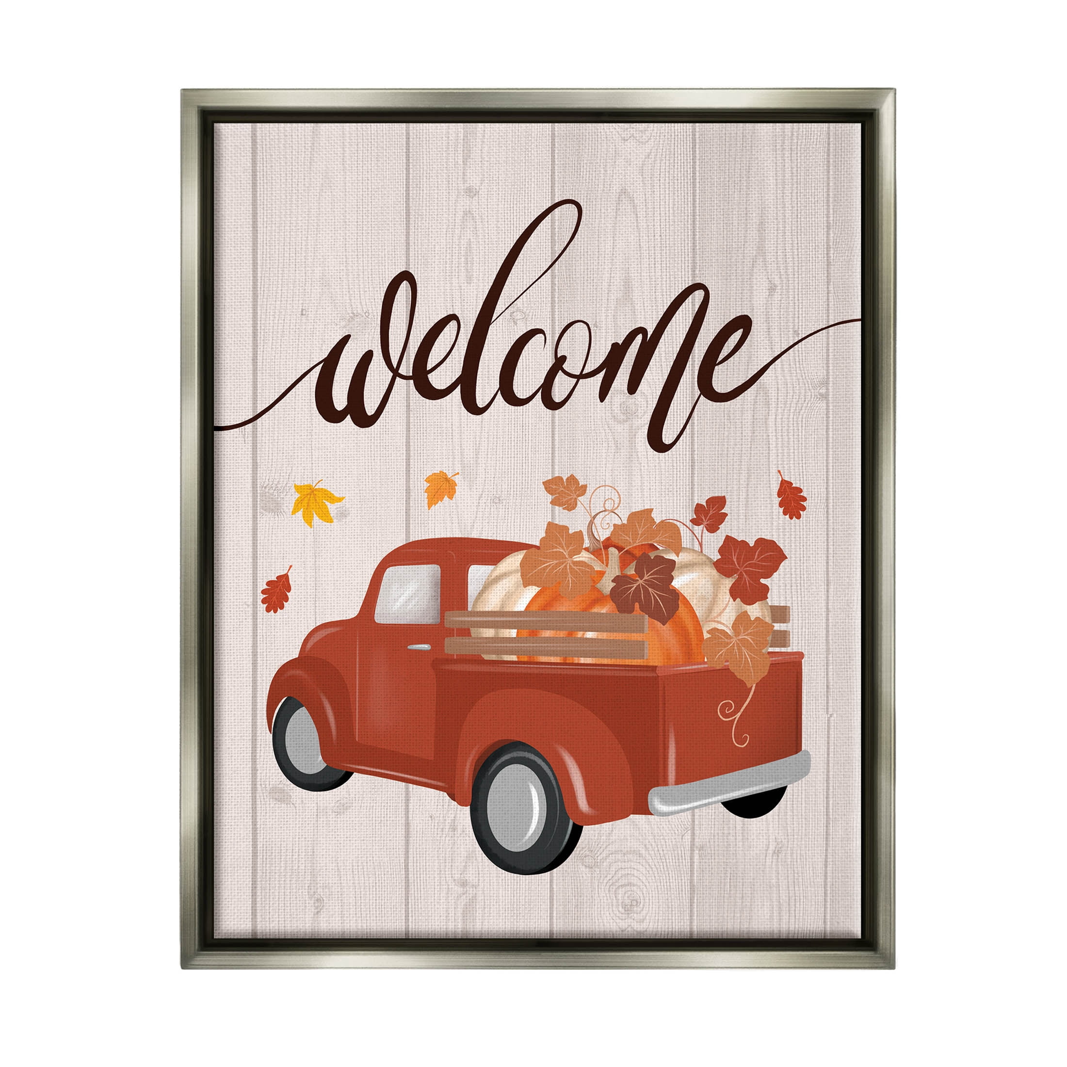 Country Pumpkin Harvest Welcome Holiday Graphic Art Luster Gray Framed Art Print Wall Art