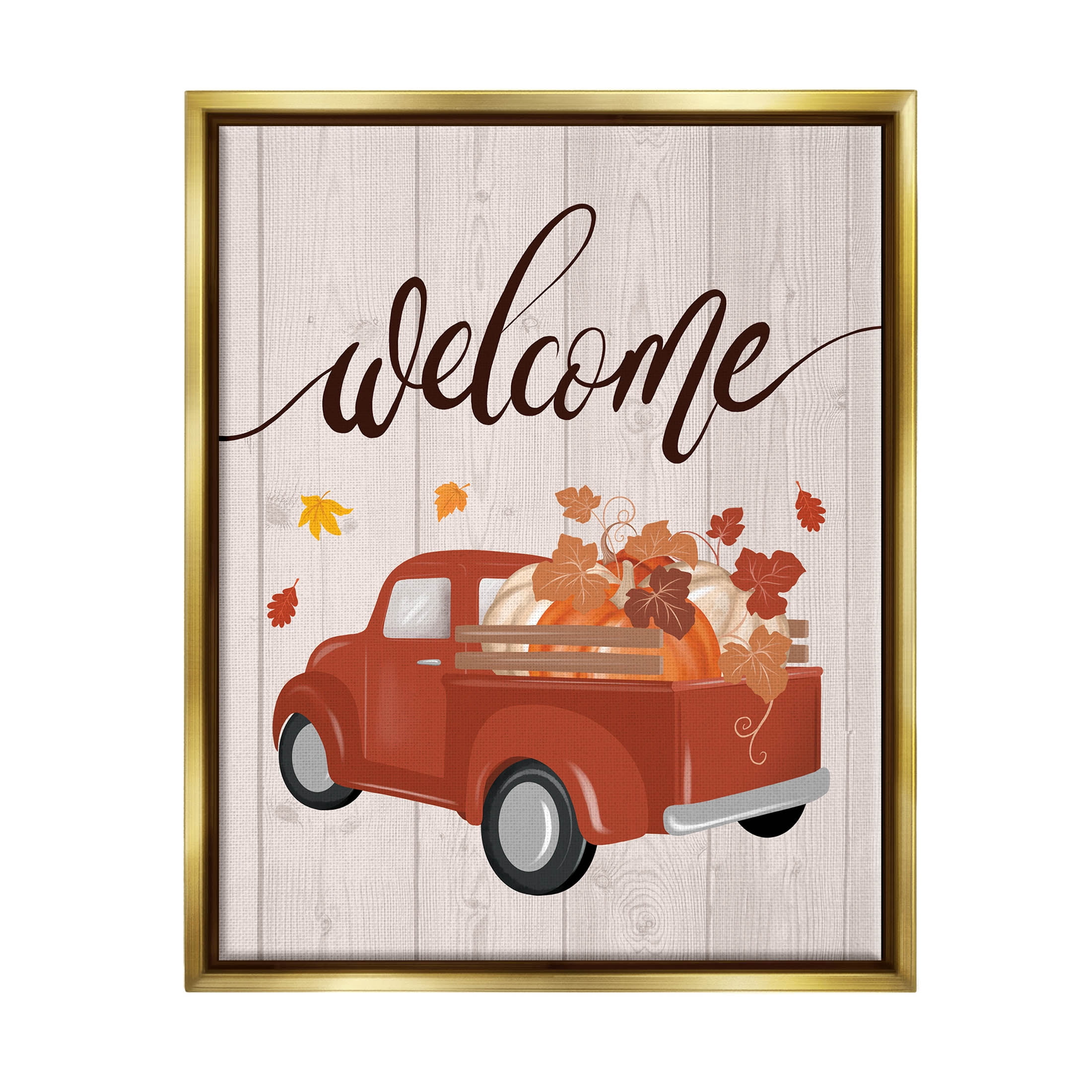Country Pumpkin Harvest Welcome Holiday Graphic Art Metallic Gold Framed Art Print Wall Art