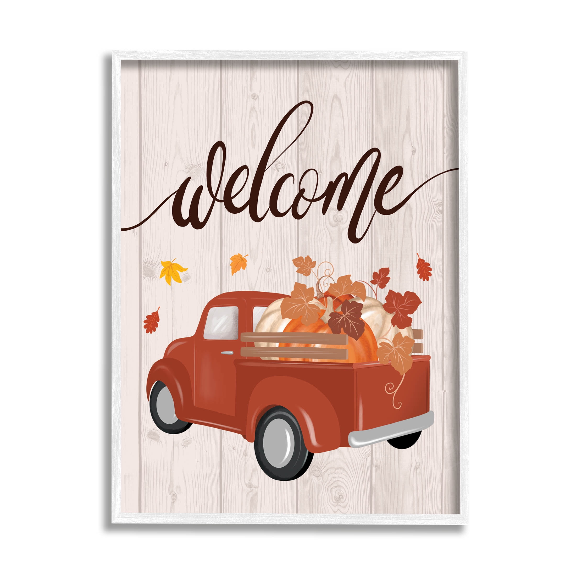 Country Pumpkin Harvest Welcome Holiday Graphic Art White Framed Art Print Wall Art