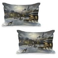 thumbnail image 1 of Country Quilted Pillowcover Set of 2, Winter Landscape of a Western Town at Night in New World Rurals in Retro Style Art, Standard Queen Size Pillow Cover Bedroom, 30" x 20", Multicolor, by Ambesonne, 1 of 1