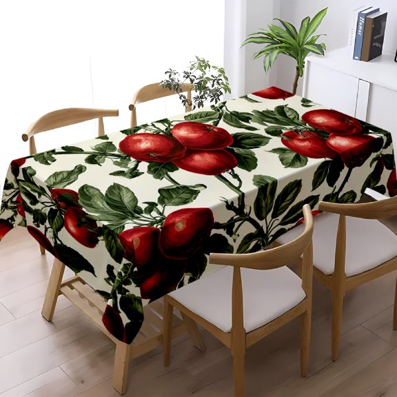 Country Red Apple Branch Print Tablecloth, Dining Table Autumn Thanksgiving Event Decor, Home Table Cover, Thanksgiving Christmas Gift