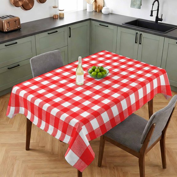 Country Red Buffalo Plaid Table Cloth 52x70in, Waterproof Rectangle Tablecloth Wipeable Tablecloths Classic Gingham Check Table Covers for Dining Tables Party Indoor Outdoor