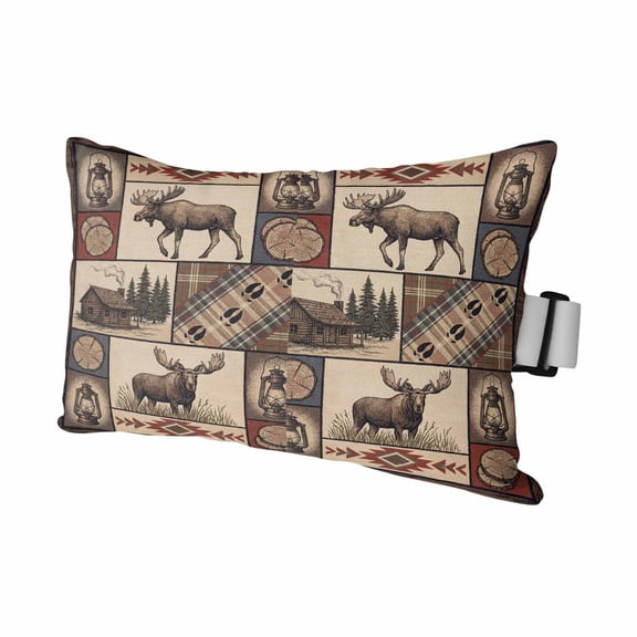 Country Reindeer Outdoor Pillows for Chaise Lounge Chair Waterproof Lumbar Pillows with Insert&Adjustable Elastic Strap Beach Headrest Pillow Tribal Ethnic Aztec Plaid Farm Cabin Pool Pillow 11"x16"
