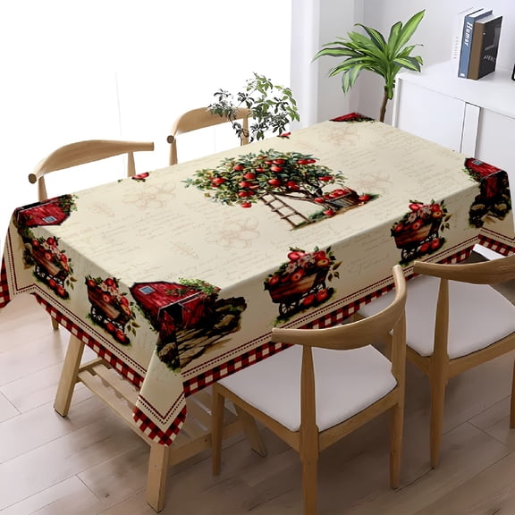 Country Retro Apple Orchard Print Tablecloth, Dining Table Home Decor, Housewarming Thanksgiving Christmas Gift